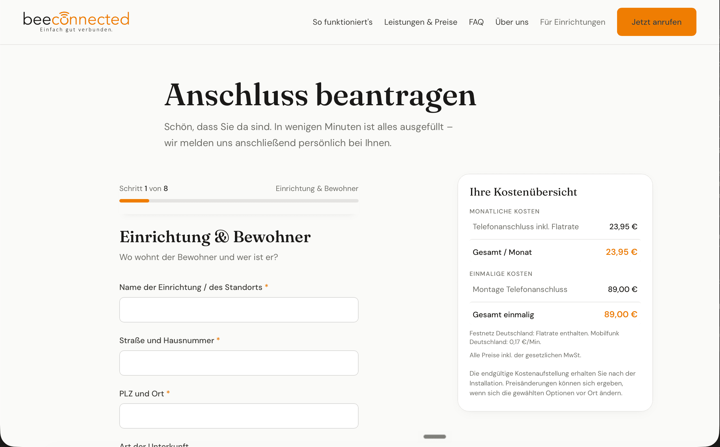 beeconnected.de · antrag · Screenshot